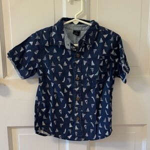 Nautica Blue Kids Button Down Shirt with Sailboat Print